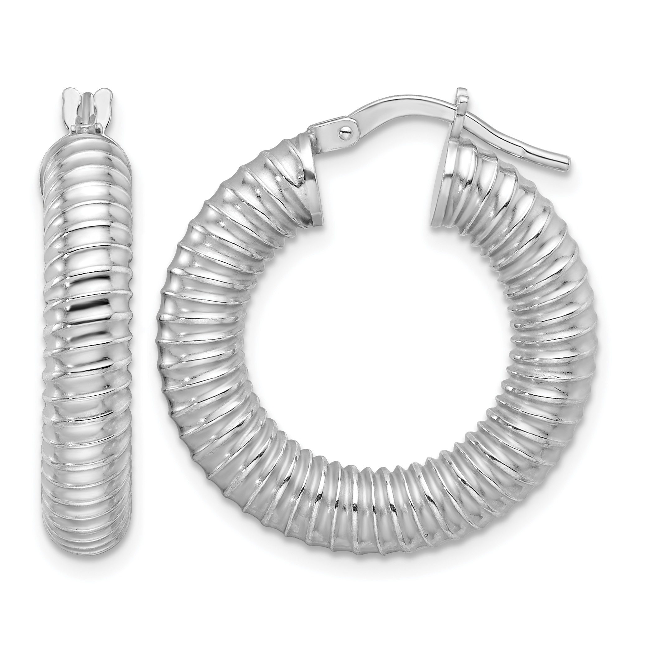 Sterling Silver RH-plated Polish Hollow Spiral Round Hoop Earrings (QE16886)