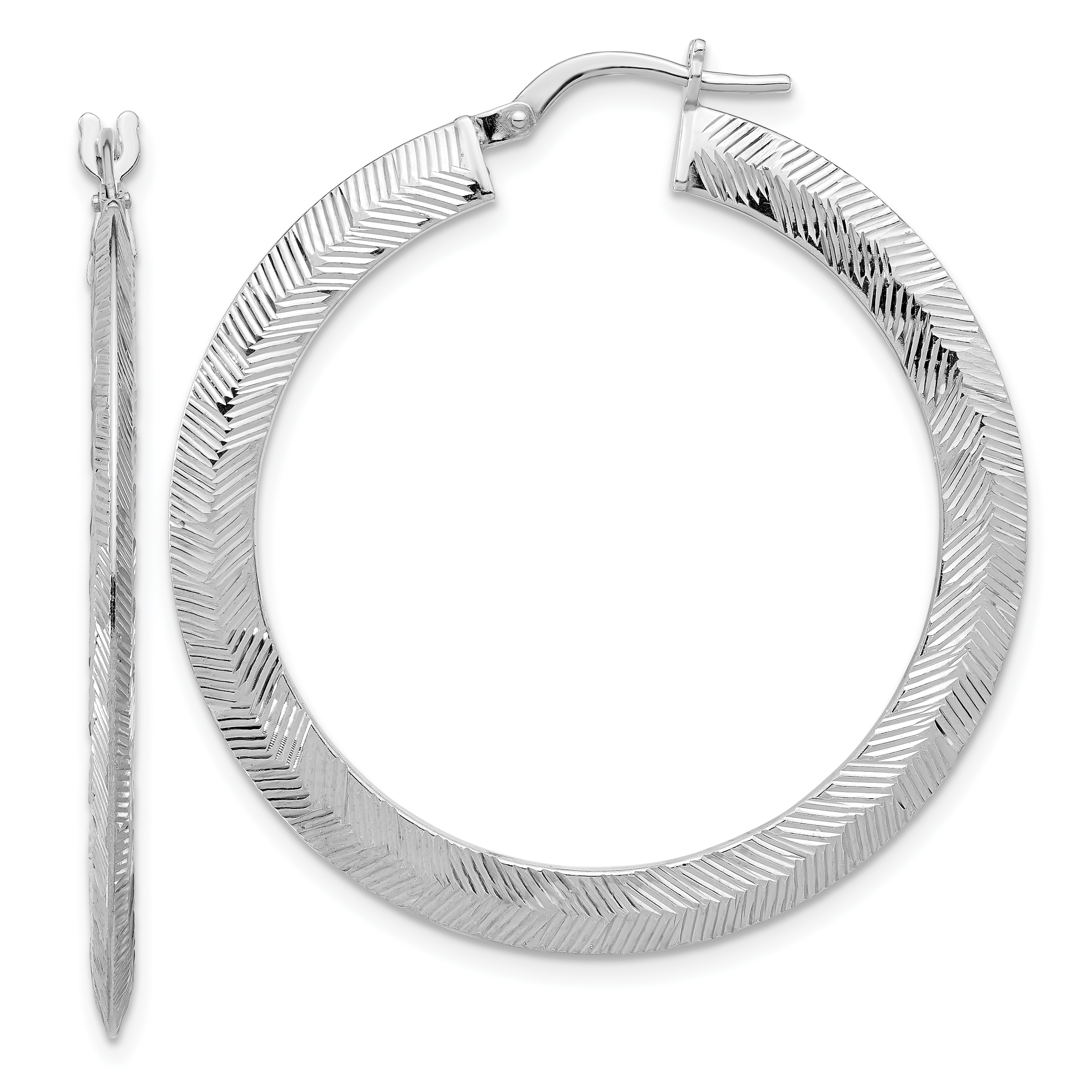 Sterling Silver Rhodium-plated D/C Knife Edge Round Hoop Earrings (QE16888)