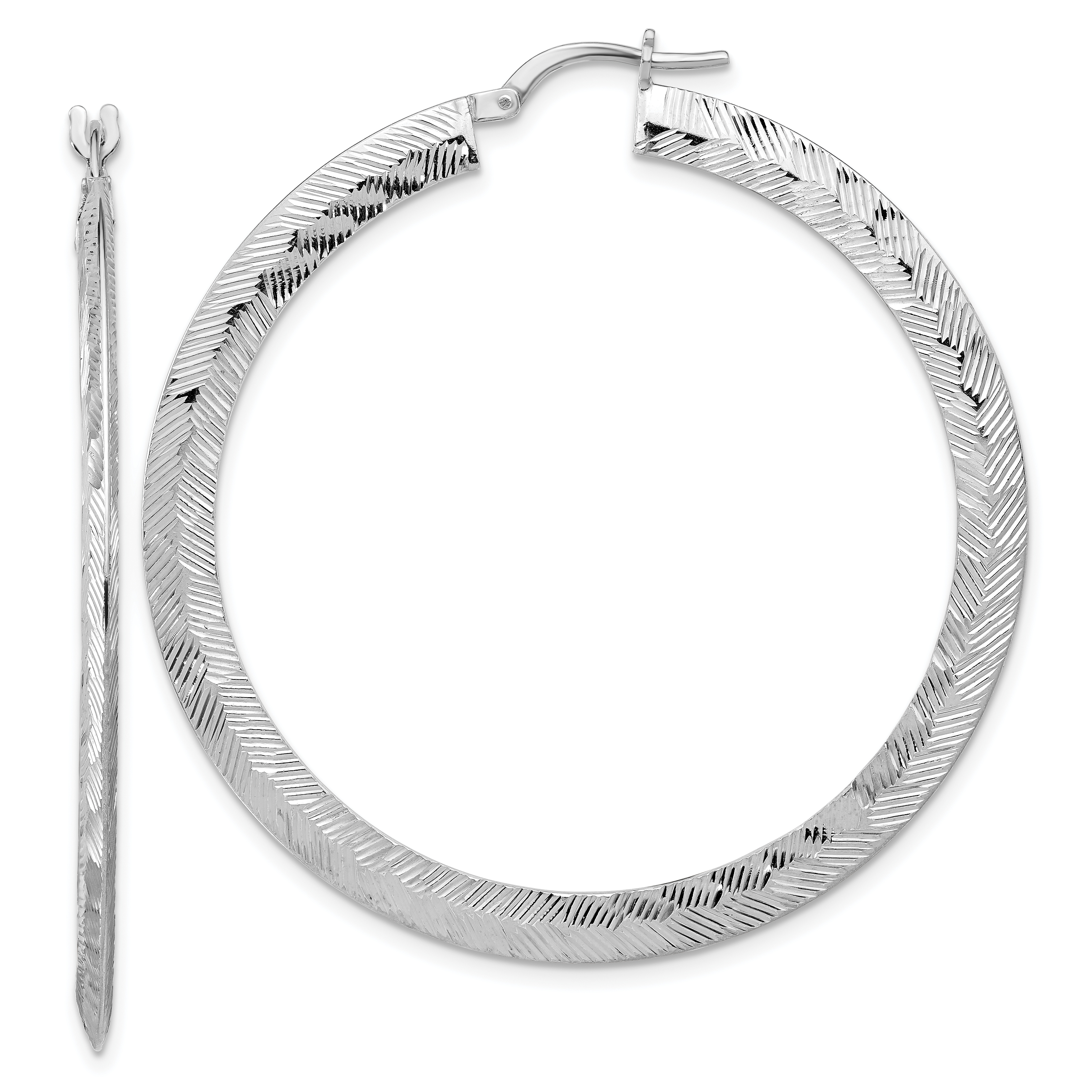 Sterling Silver Rhodium-plated D/C Knife Edge Round Hoop Earrings (QE16889)