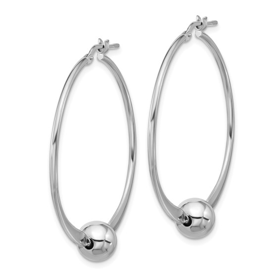 Sterling Silver Rhod-plated Polished Ball Large Round Hoop Earrings