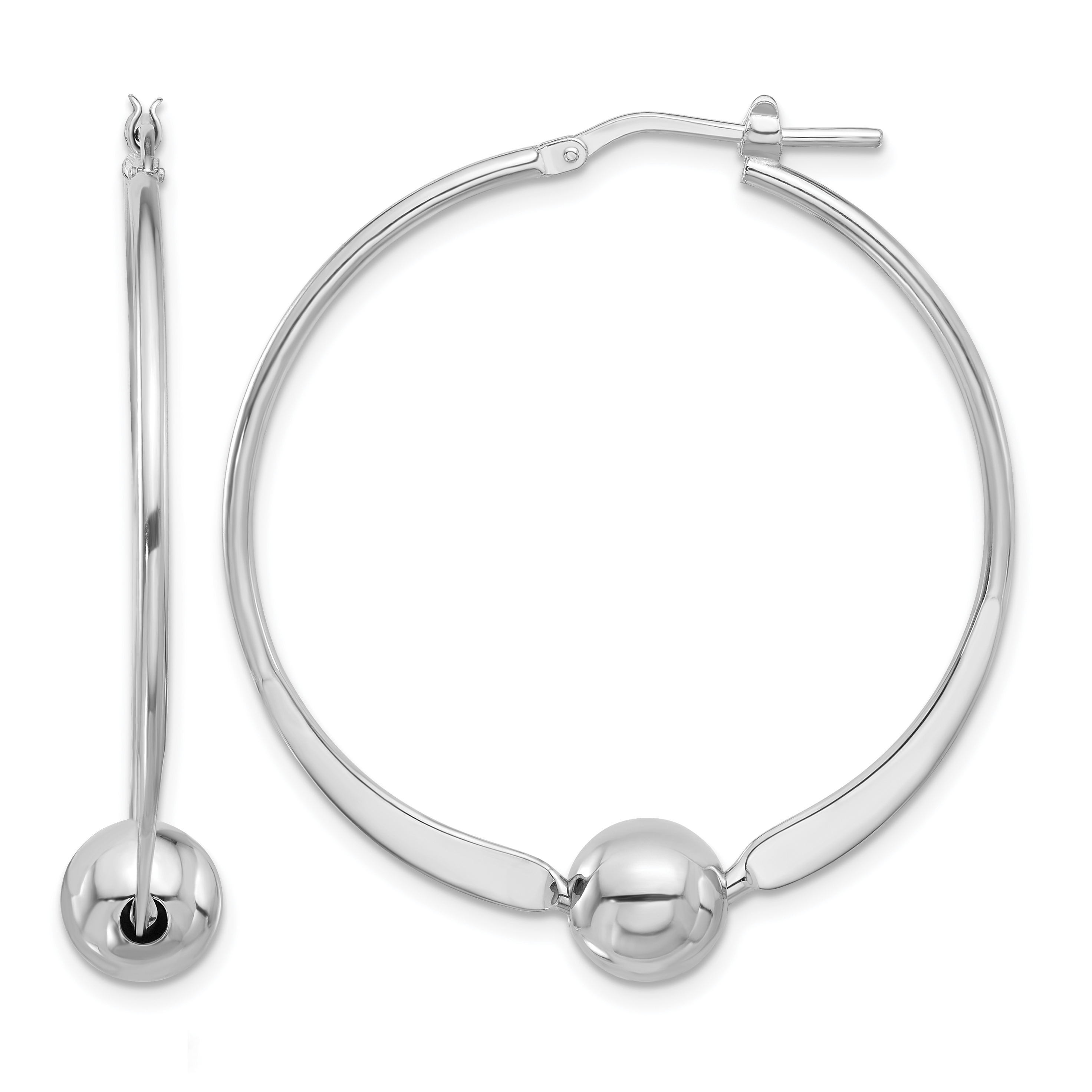 Sterling Silver Rhod-plated Polished Ball Large Round Hoop Earrings (QE16890)