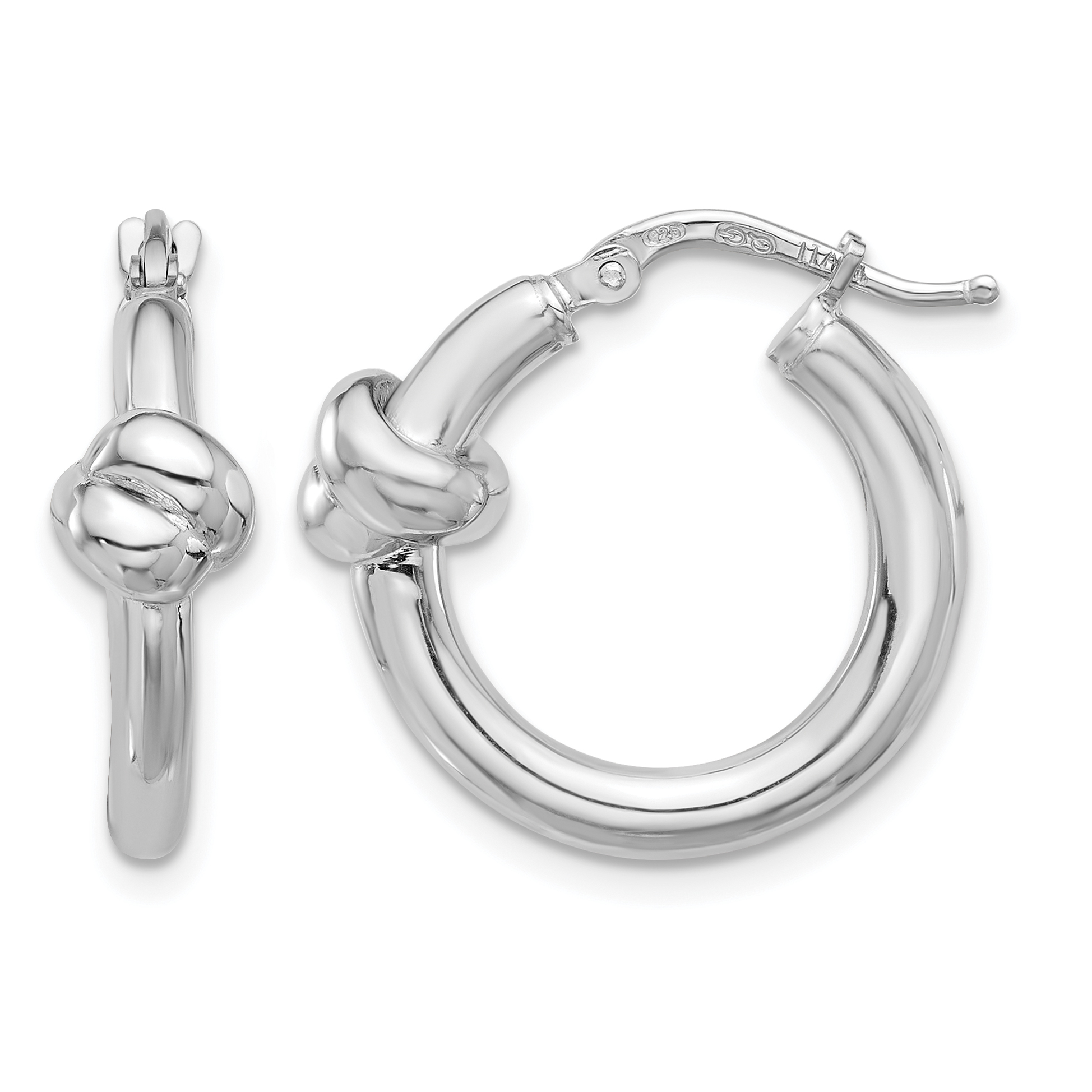 Sterling Silver Rhod-plated Polished Knot Small Round Hoop Earrings (QE16892)