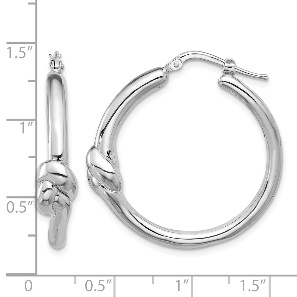 Sterling Silver Rhod-plated Polished Knot Large Round Hoop Earrings (QE16893)
