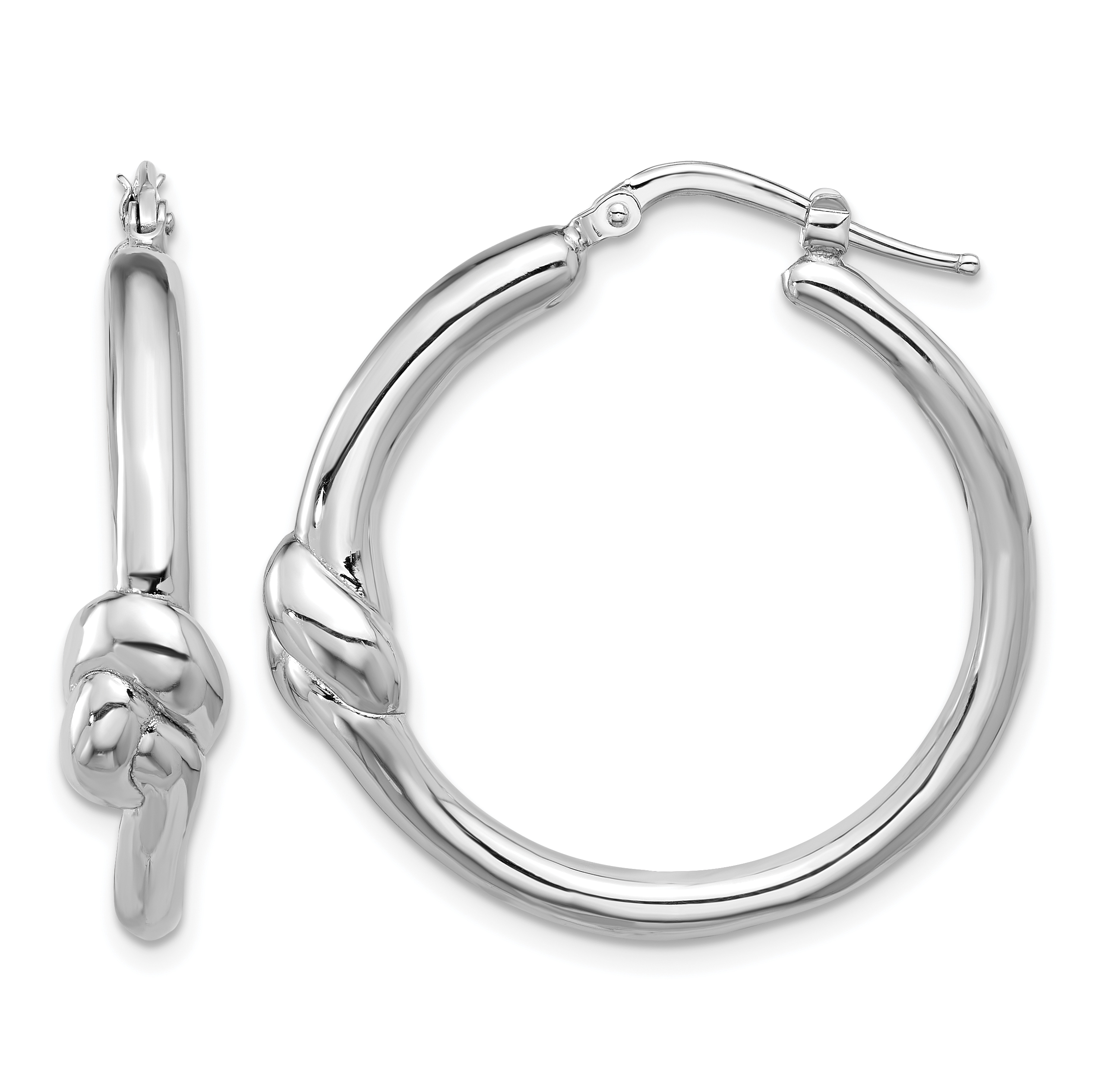 Sterling Silver Rhod-plated Polished Knot Large Round Hoop Earrings (QE16893)