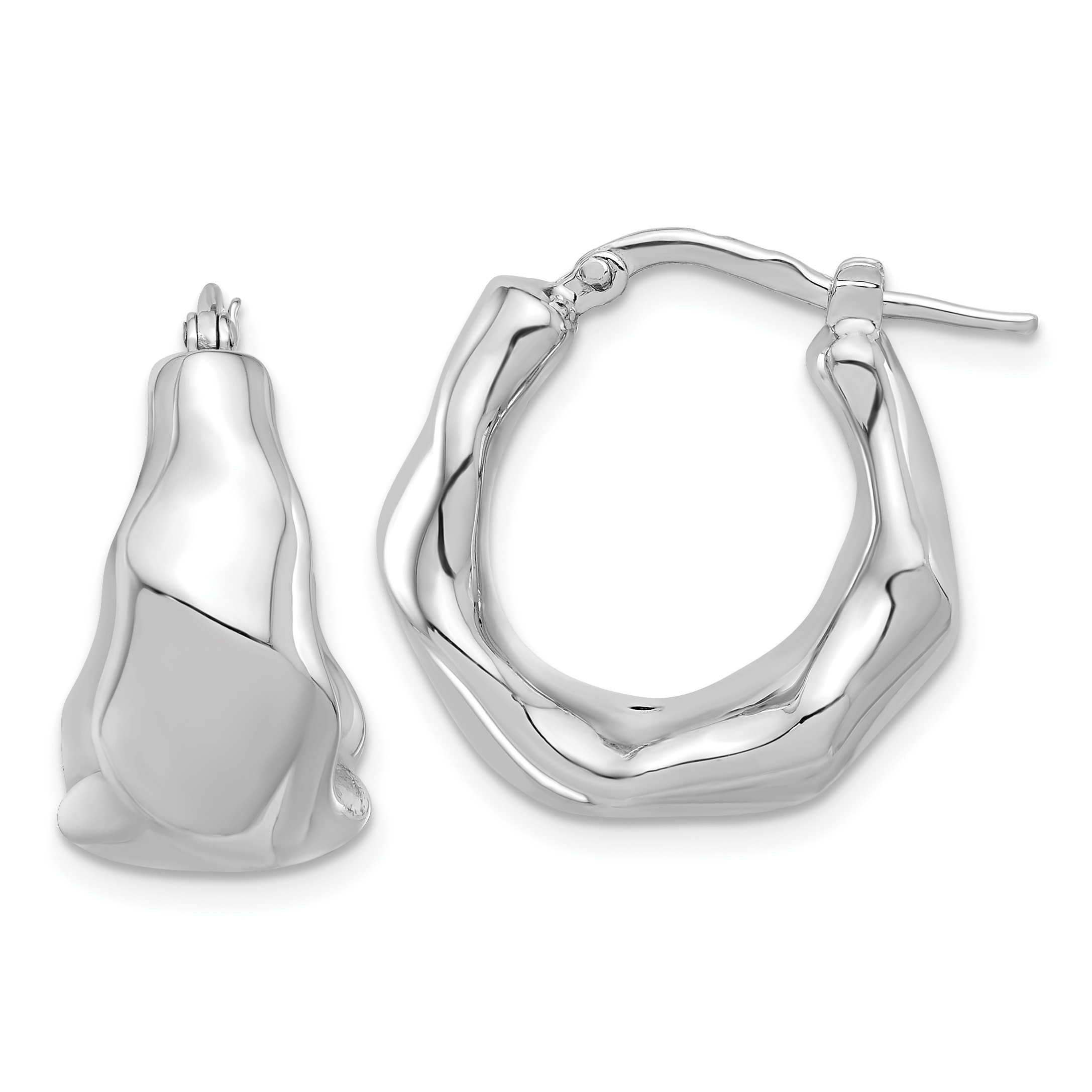 Sterling Silver Rhodium-plated Polished Tapered Round Hoop Earrings (QE16894)