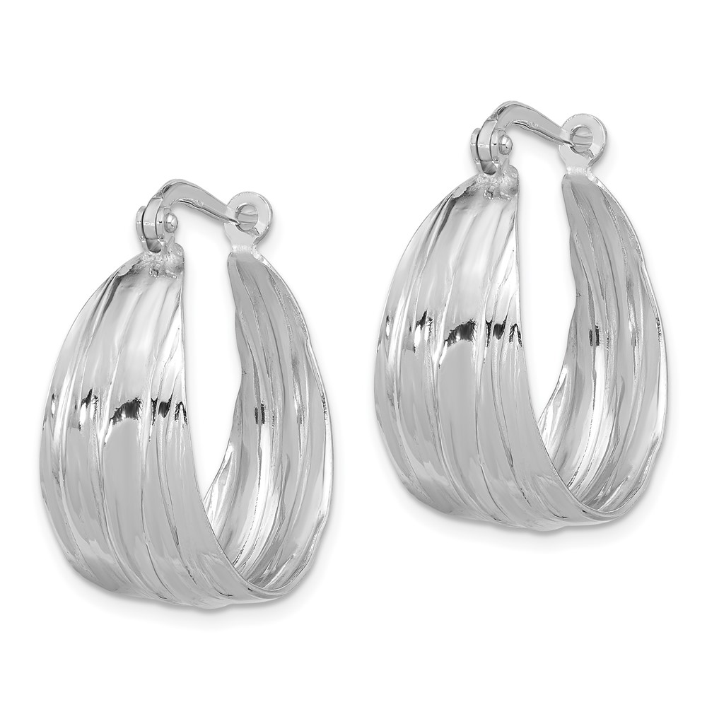 Sterling Silver RH-Plated Textured and Tapered SM Round Hoop Earrings (QE16895)