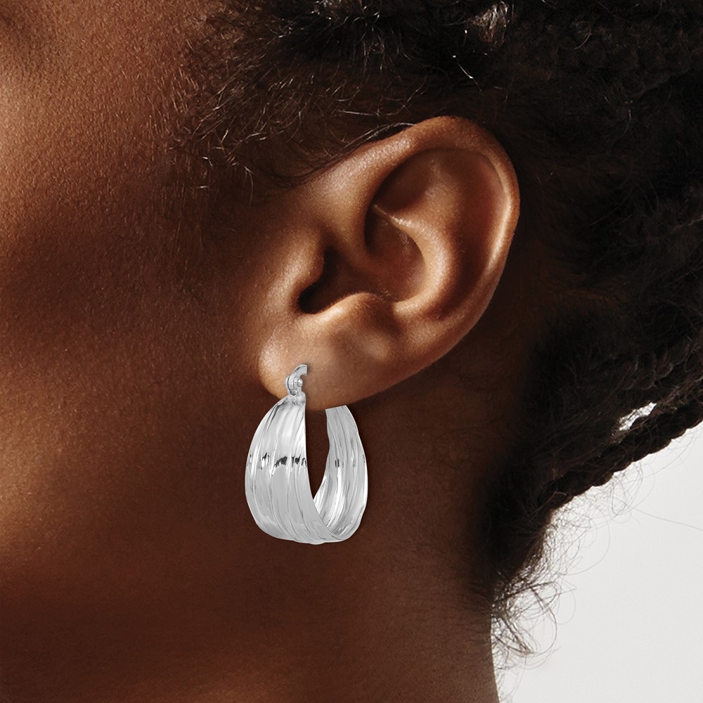 Sterling Silver RH-Plated Textured and Tapered SM Round Hoop Earrings (QE16895)