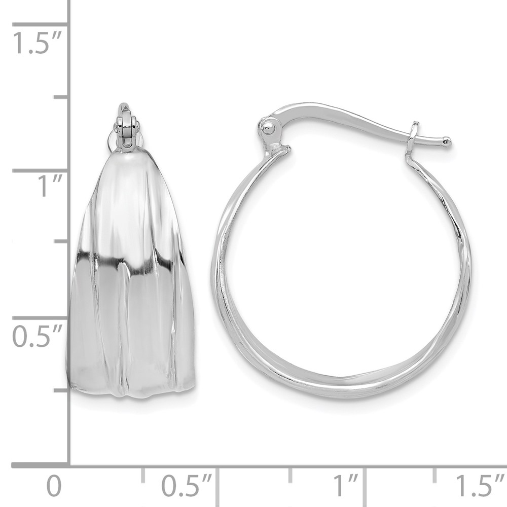 Sterling Silver RH-Plated Textured and Tapered SM Round Hoop Earrings (QE16895)