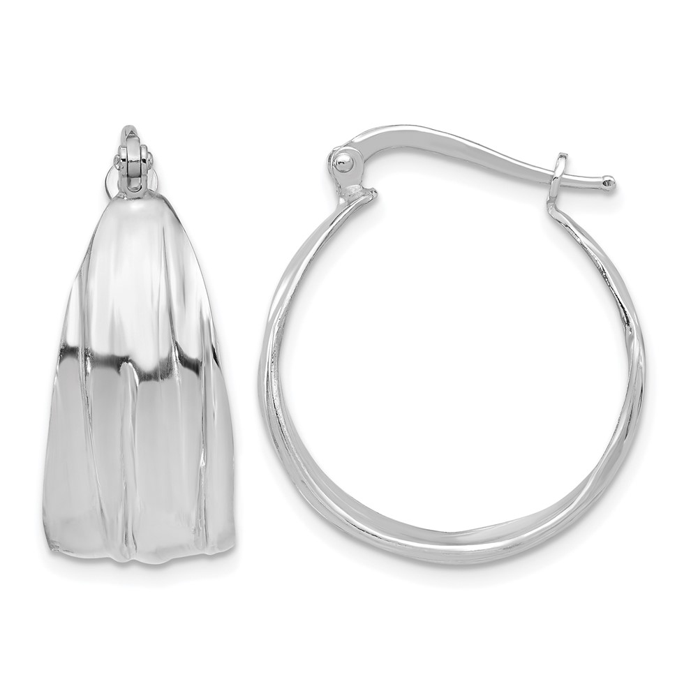 Sterling Silver RH-Plated Textured and Tapered SM Round Hoop Earrings (QE16895)