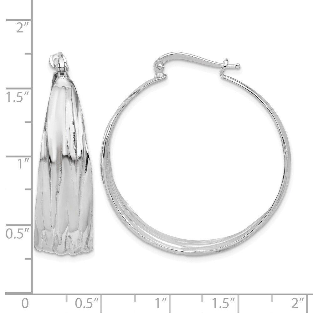 Sterling Silver RH-Plated Textured and Tapered LG Round Hoop Earrings (QE16897)
