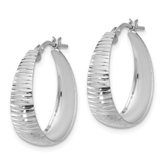 Sterling Silver RH-plated Polish D/C Tapered LG Round Hoop Earrings