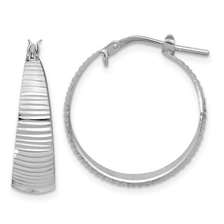 Sterling Silver RH-plated Polish D/C Tapered LG Round Hoop Earrings