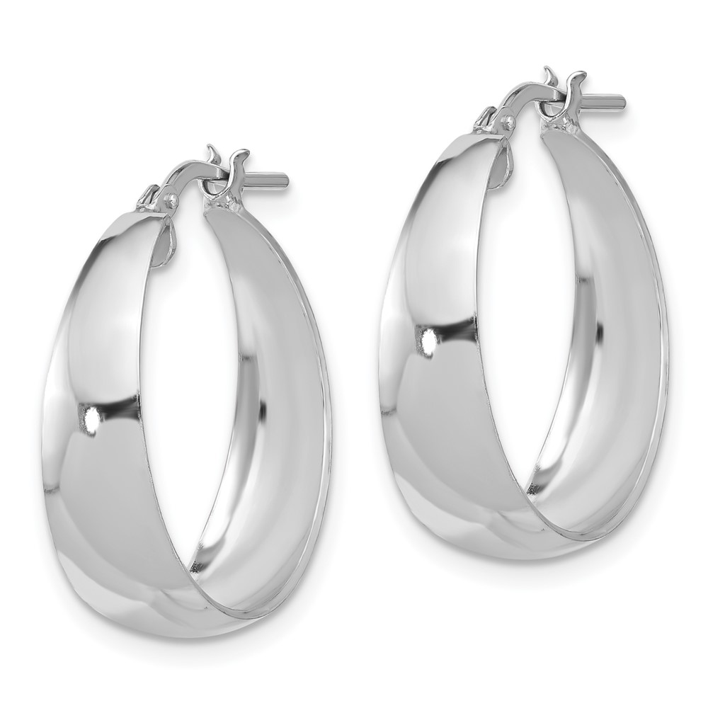 Sterling Silver RH-plated Polished Tapered Round LG Hoop Earrings (QE16900)