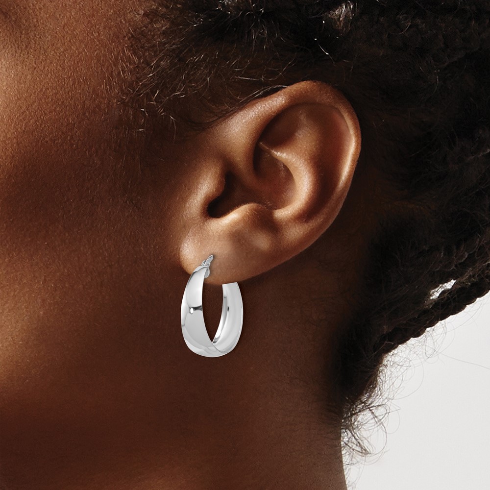 Sterling Silver RH-plated Polished Tapered Round LG Hoop Earrings (QE16900)