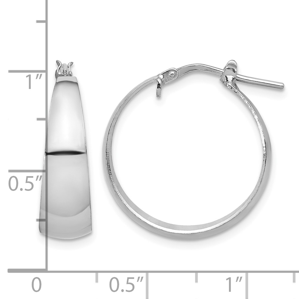 Sterling Silver RH-plated Polished Tapered Round LG Hoop Earrings (QE16900)