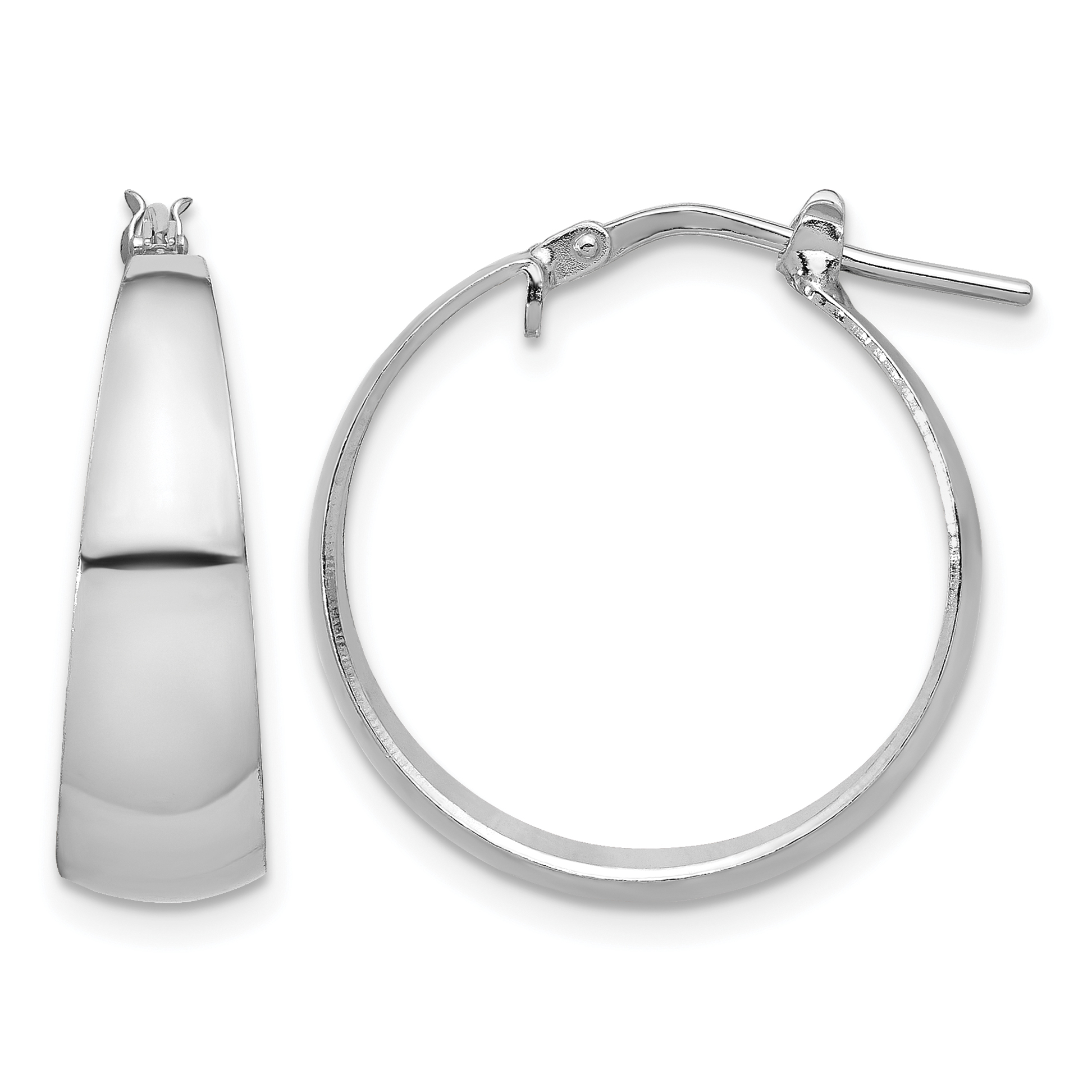 Sterling Silver RH-plated Polished Tapered Round LG Hoop Earrings (QE16900)