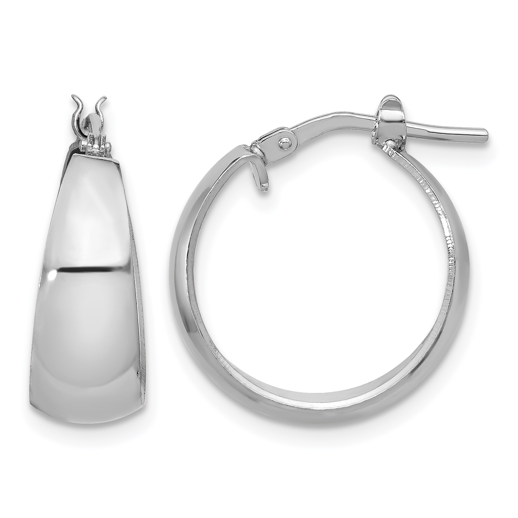 Sterling Silver RH-plated Polished Tapered Round SM Hoop Earrings (QE16901)