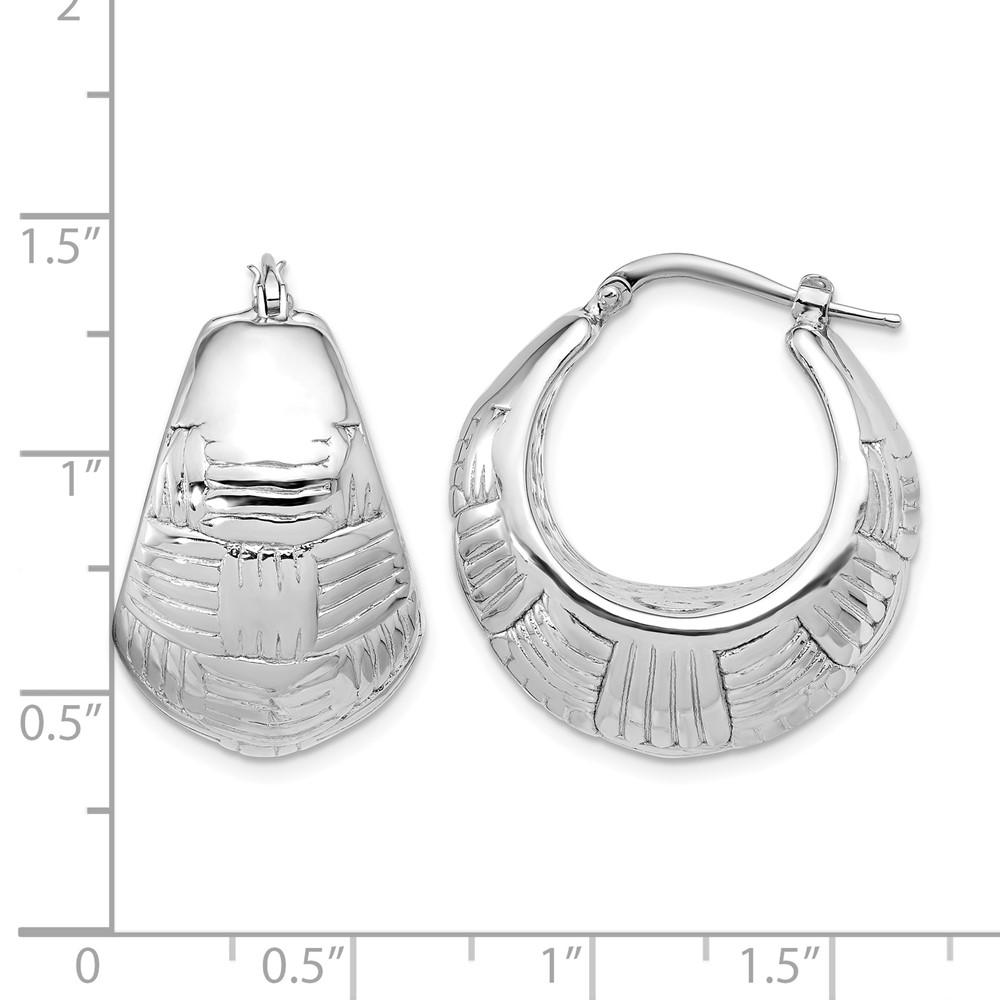 Sterling Silver RH-plated Polish and Woven Round Shrimp Hoop Earrings (QE16902)
