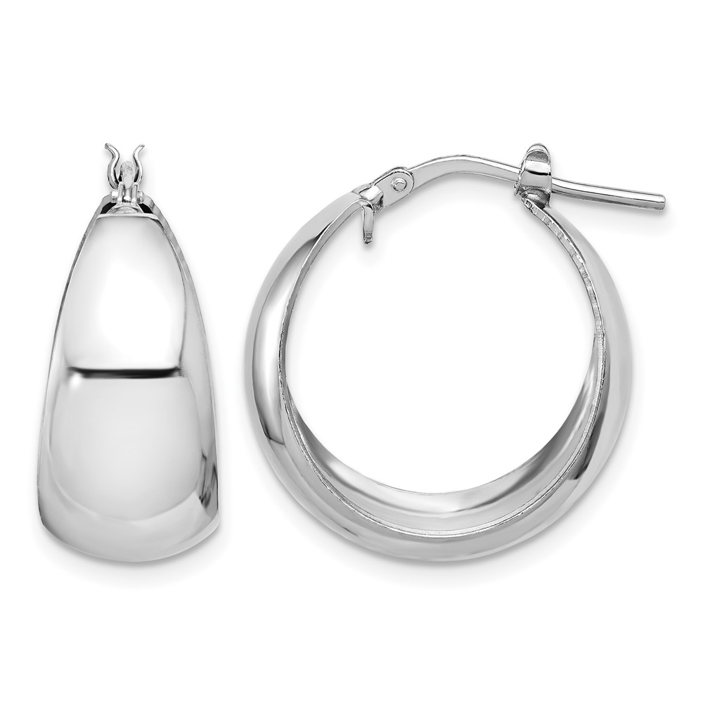 Sterling Silver RH-plated Polished Tapered Round LG Hoop Earrings (QE16903)