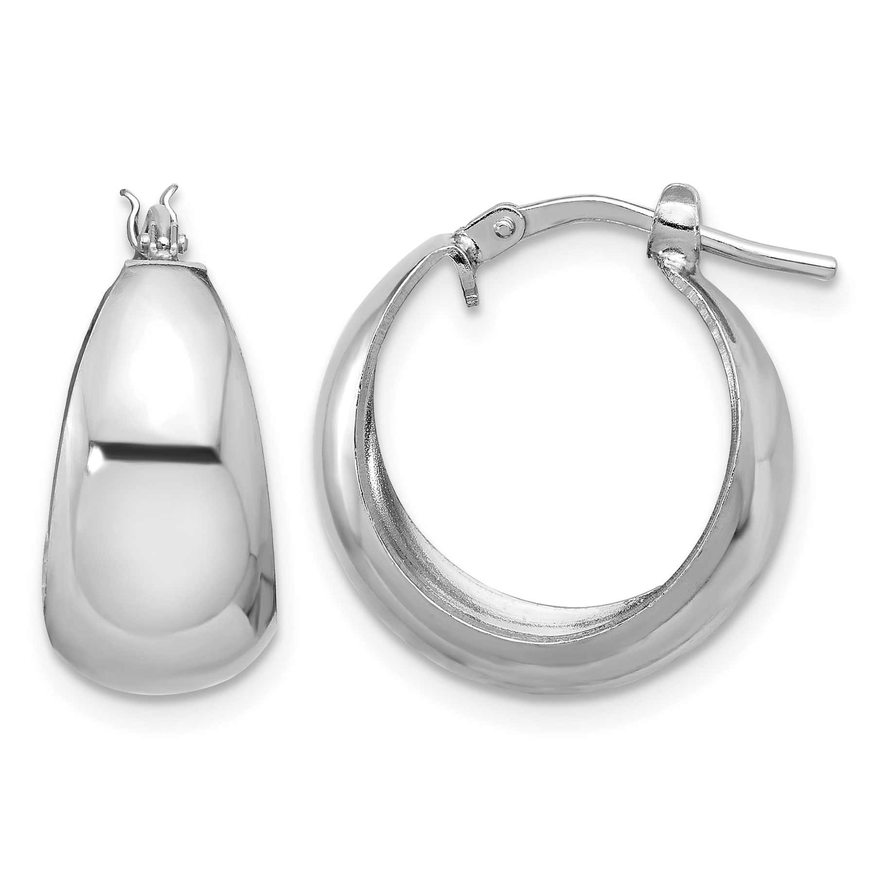 Sterling Silver RH-plated Polished Tapered Round SM Hoop Earrings (QE16904)