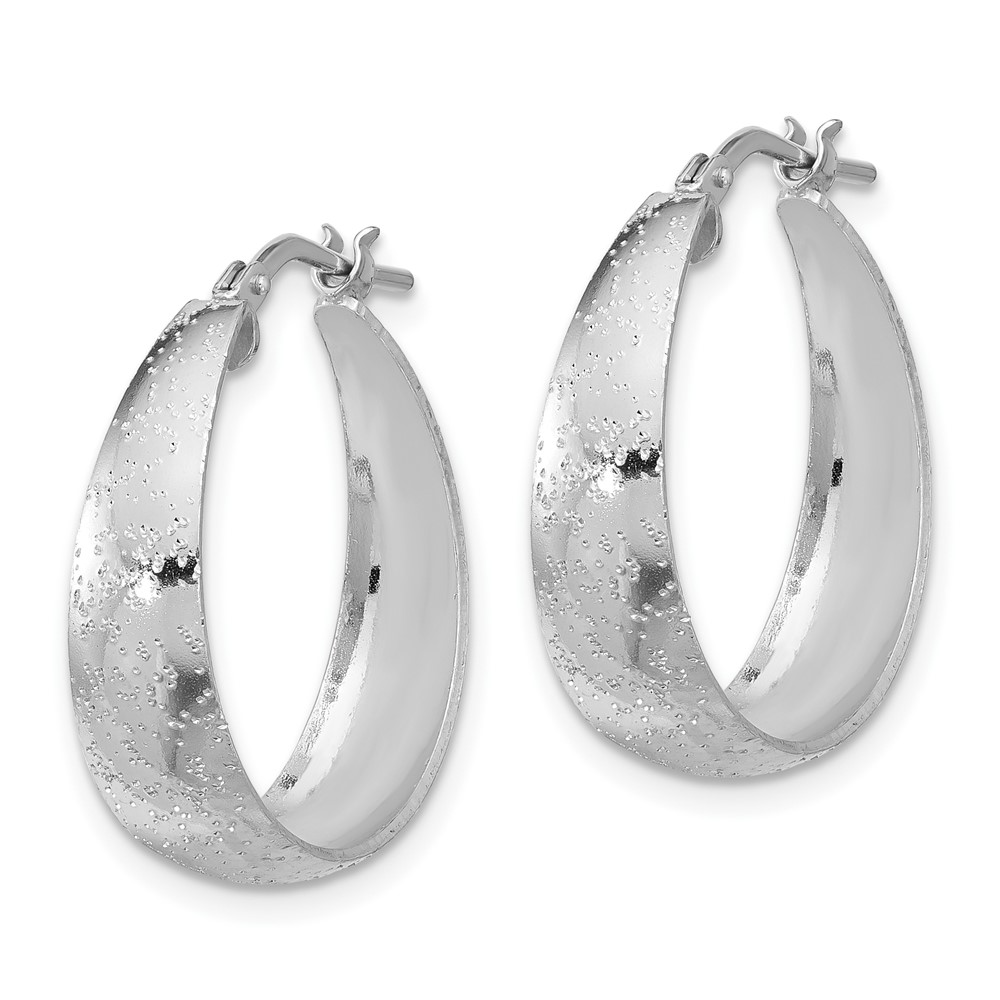 Sterling Silver RH-plated Sparkle Texture Tapered Round Hoop Earrings (QE16905)