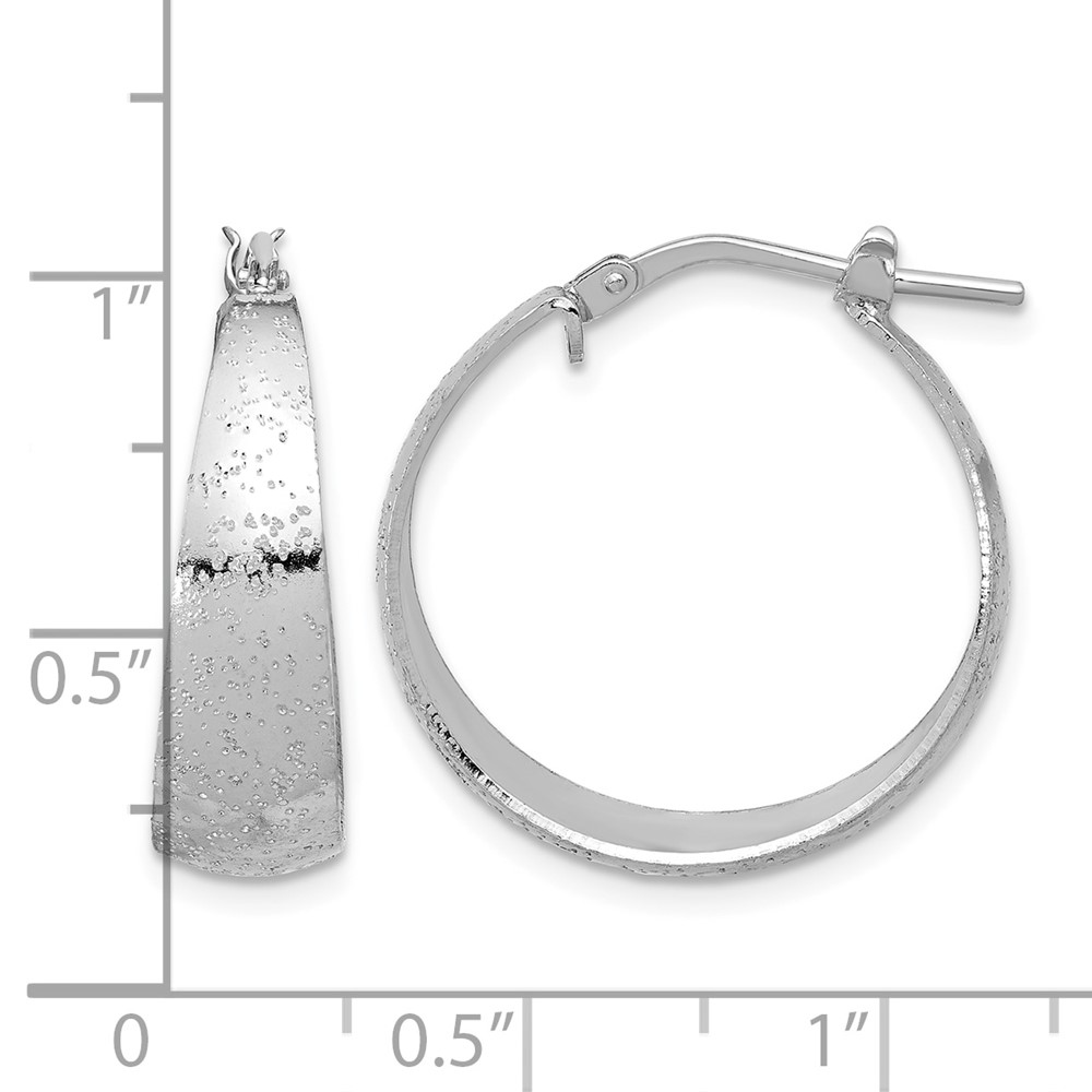 Sterling Silver RH-plated Sparkle Texture Tapered Round Hoop Earrings (QE16905)