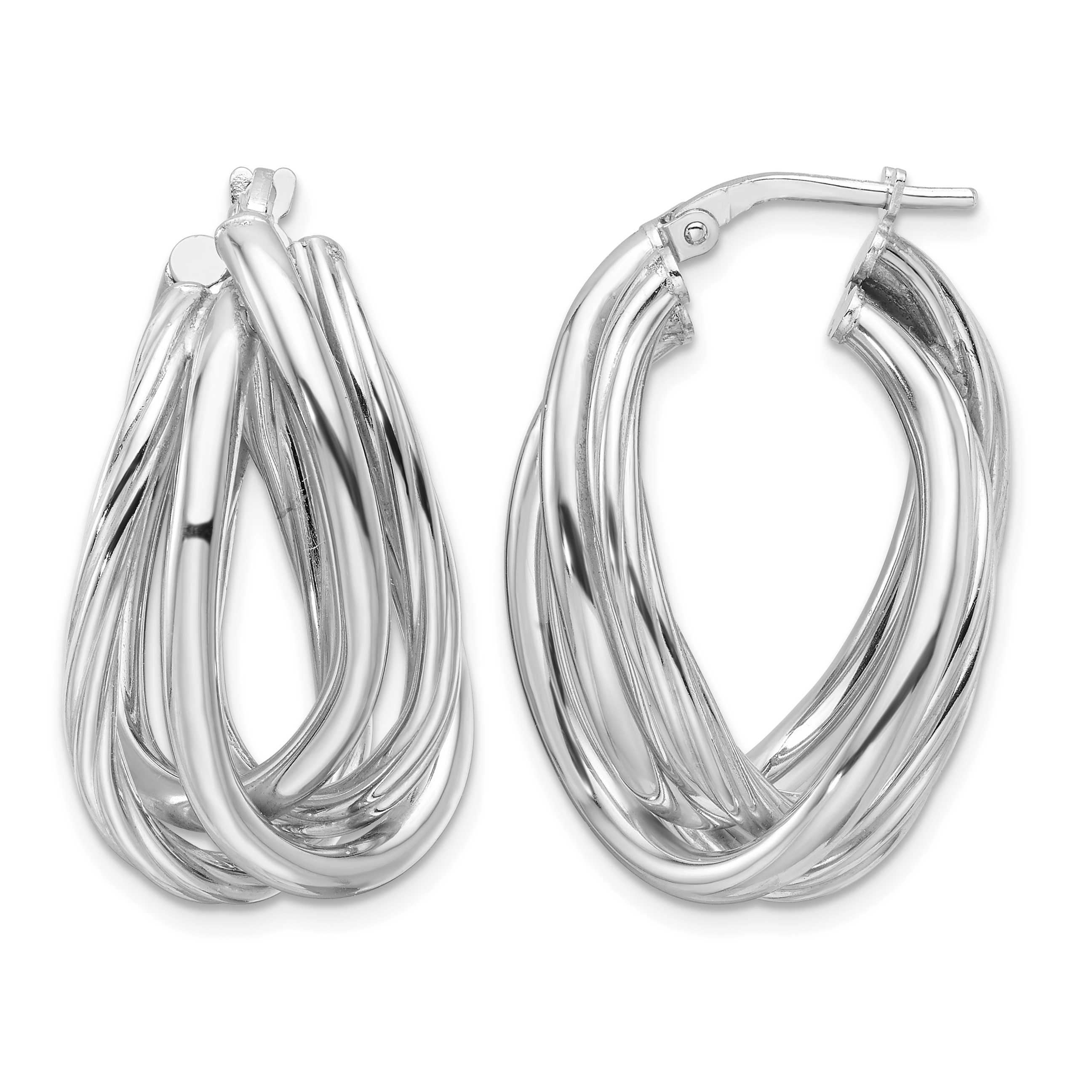 Sterling Silver RH-plated Polished and Twisted Fancy Oval Hoop Earrings (QE16908)