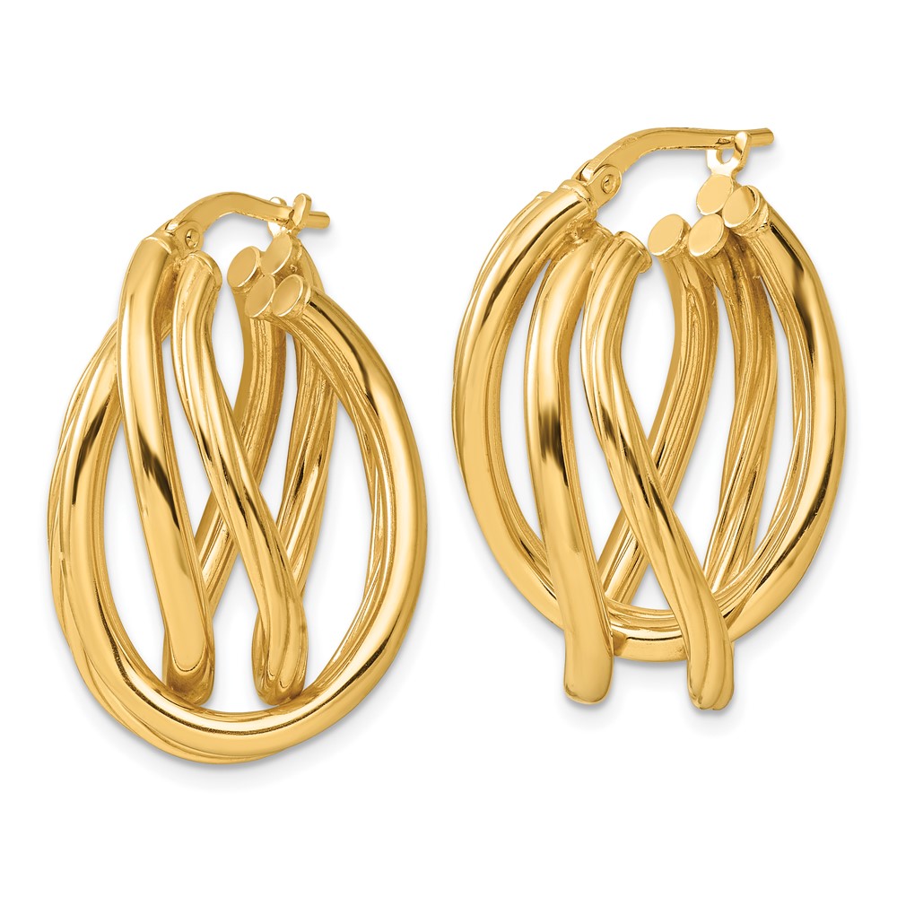 Sterling Silver Gold-tone Polished and Twisted Fancy Oval Hoop Earrings (QE16908GP)