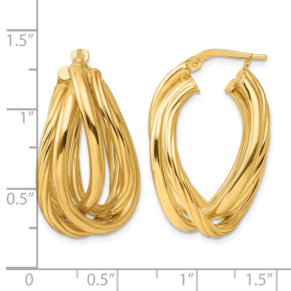 Sterling Silver Gold-tone Polished and Twisted Fancy Oval Hoop Earrings (QE16908GP)