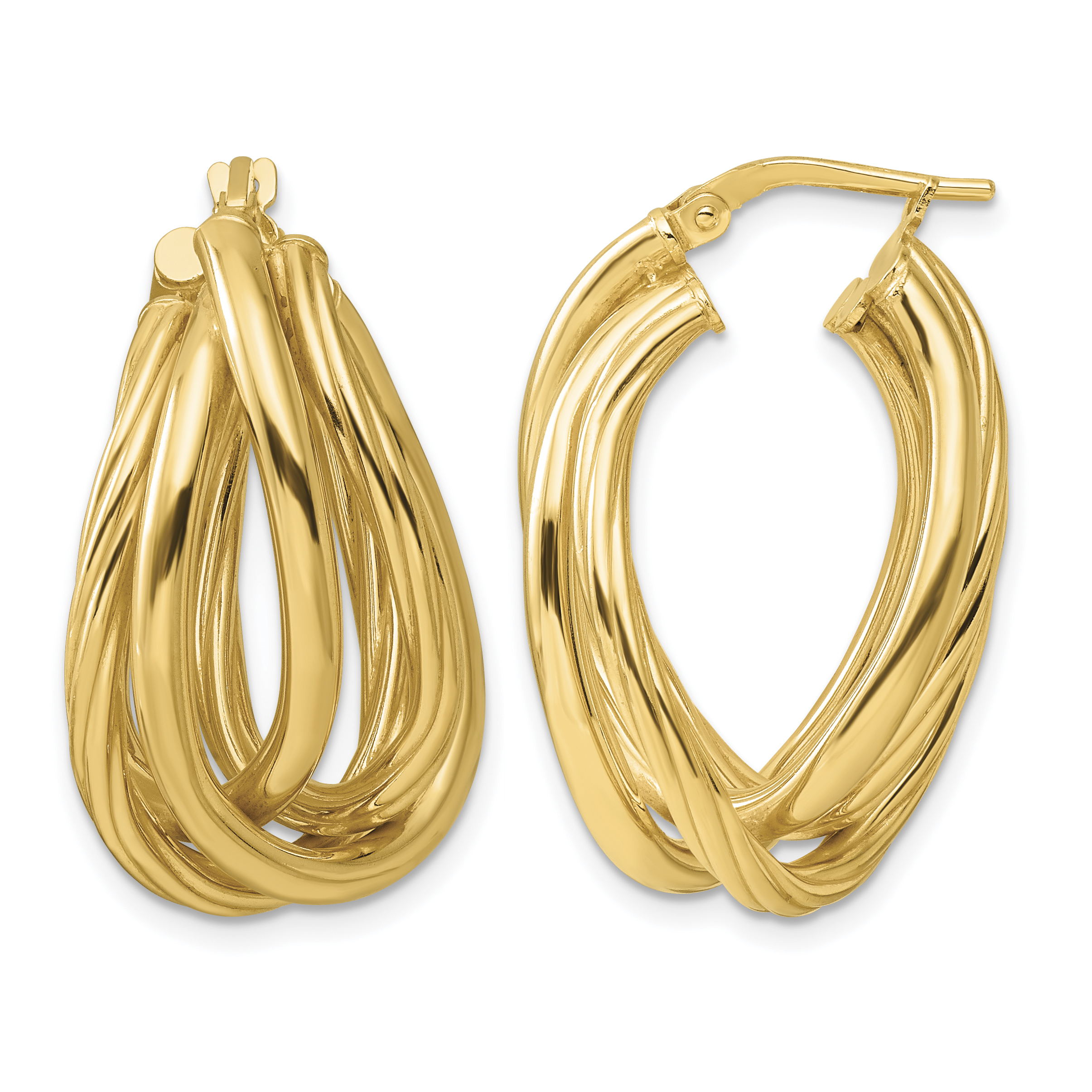 Sterling Silver Gold-tone Polished and Twisted Fancy Oval Hoop Earrings (QE16908GP)