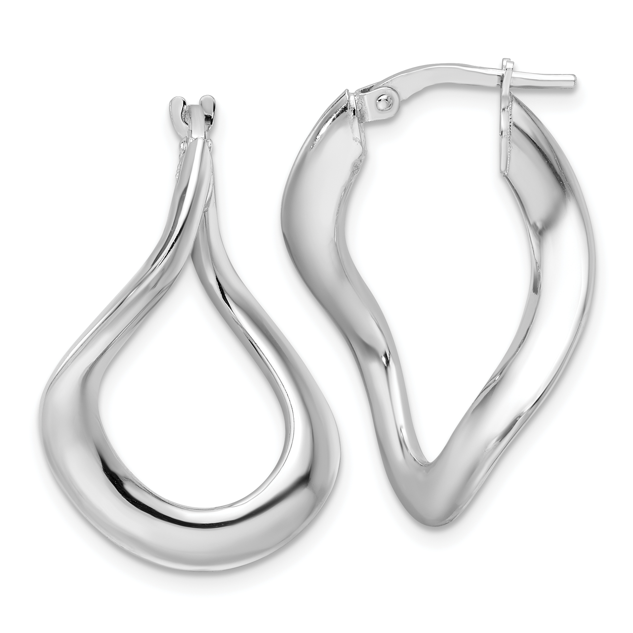 Sterling Silver Rhodium-plated Polished and Twisted Oval Hoop Earrings (QE16909)
