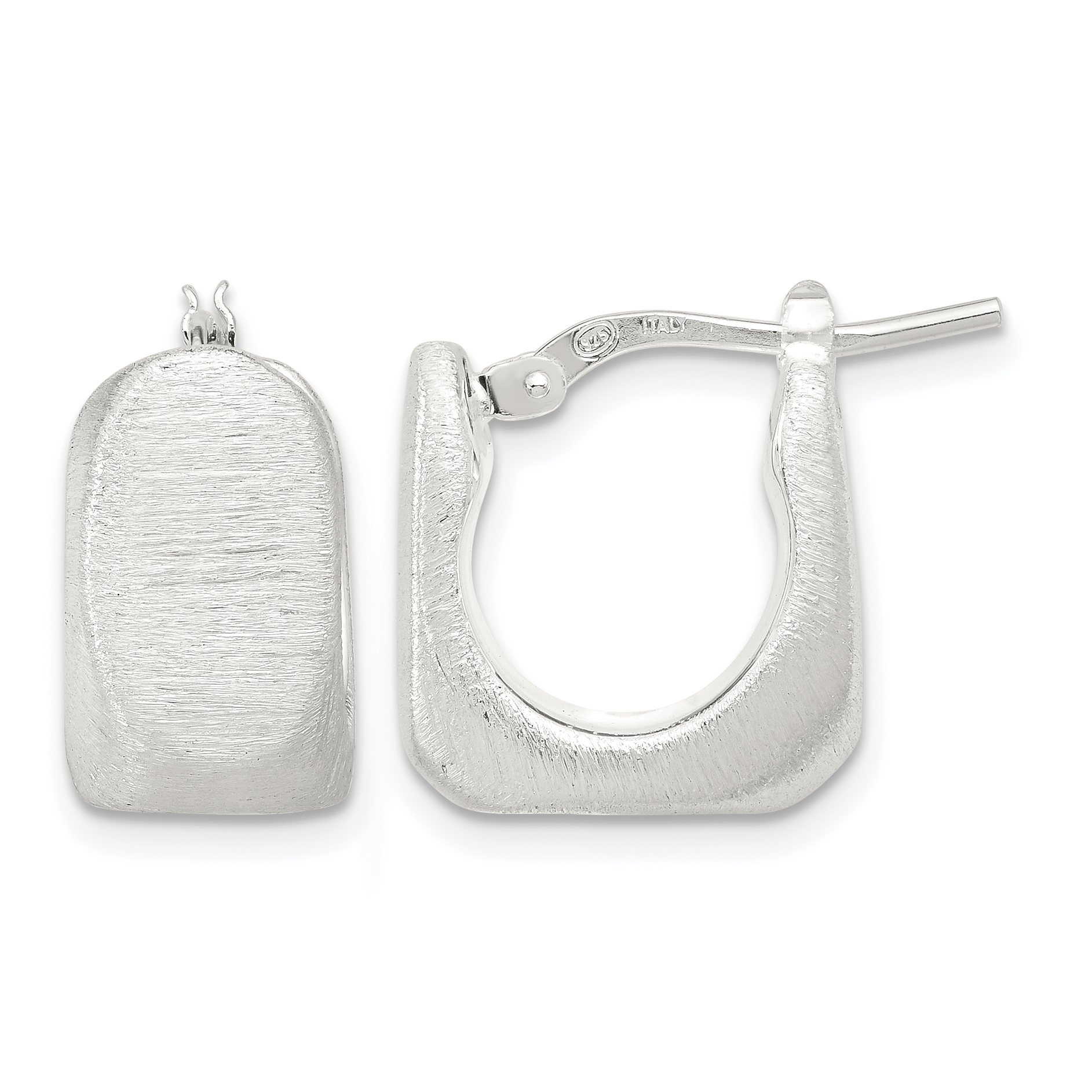 Sterling Silver Rhodium-plated Brushed Hollow Square Hoop Earrings (QE16910)