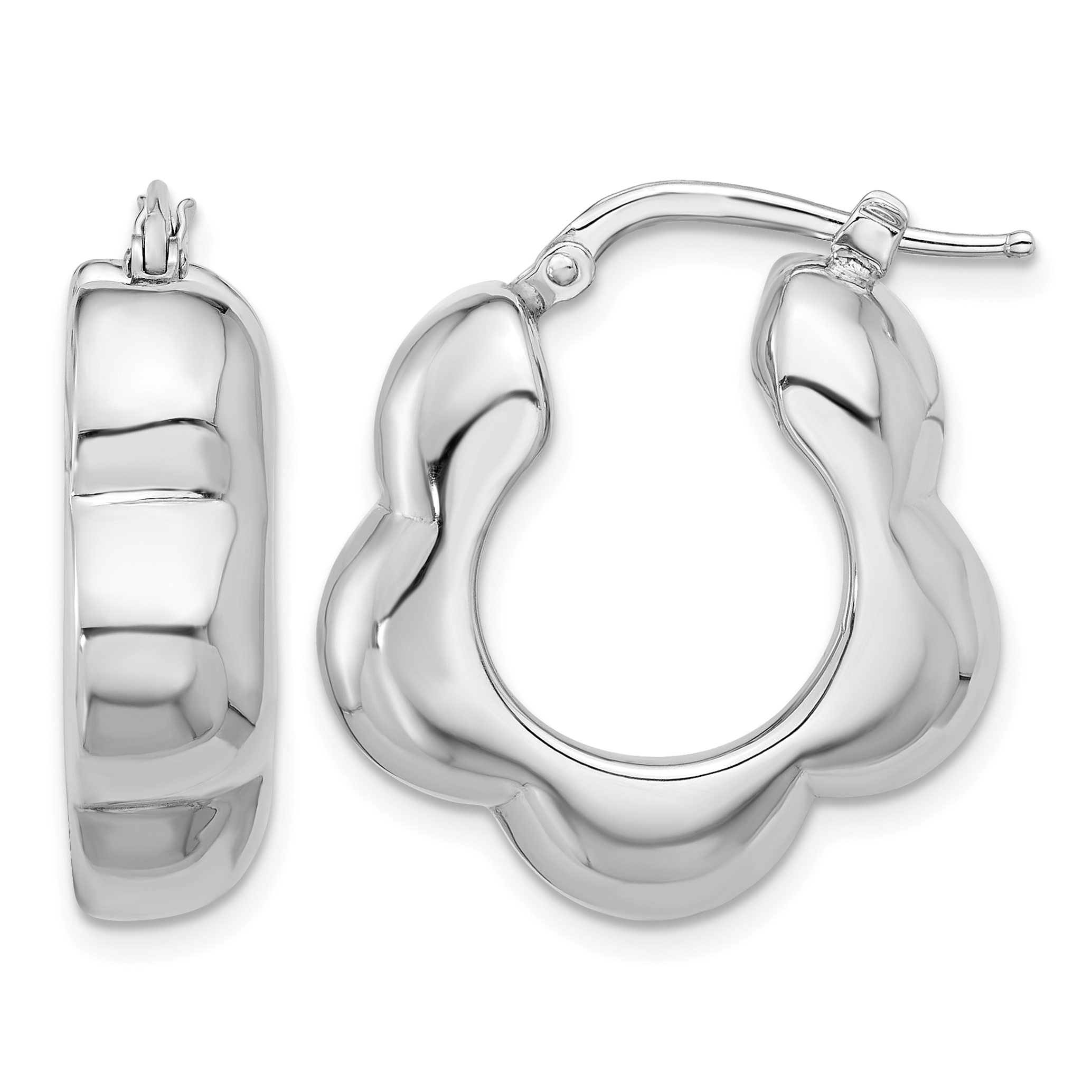 Sterling Silver Rhodium-plated Polished Flower Shape Hoop Earrings (QE16911)