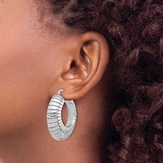Sterling Silver Grooved Hoop Earrings