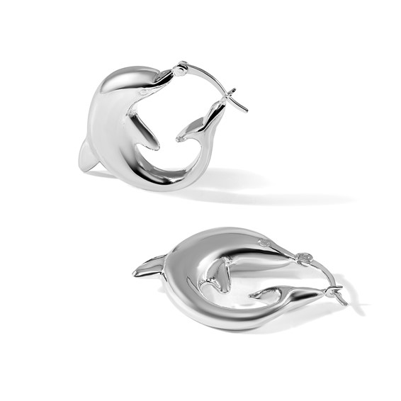 Sterling Silver Polished Dolphin Round Hoop Earrings