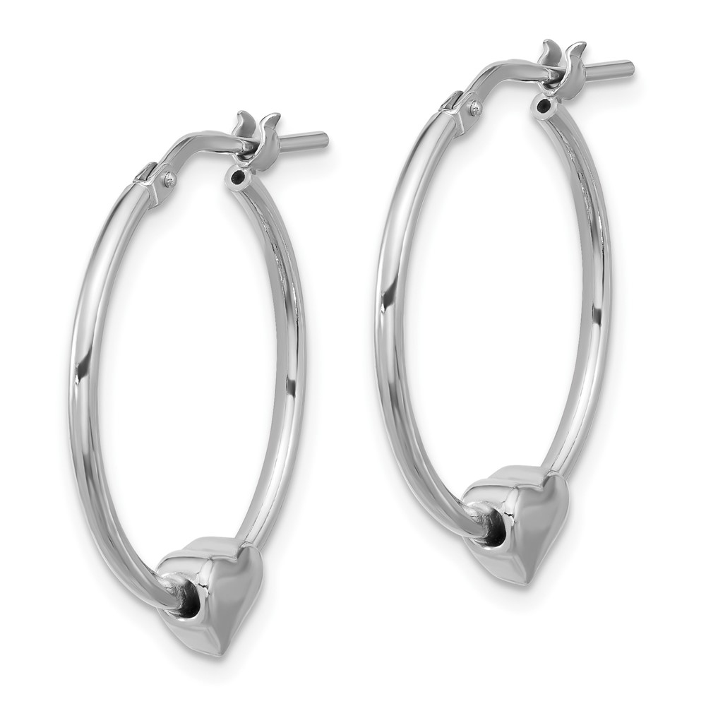 Sterling Silver Rhod-plated Polished Heart Large Round Hoop Earrings (QE16920)