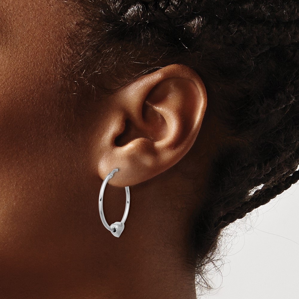 Sterling Silver Rhod-plated Polished Heart Large Round Hoop Earrings (QE16920)