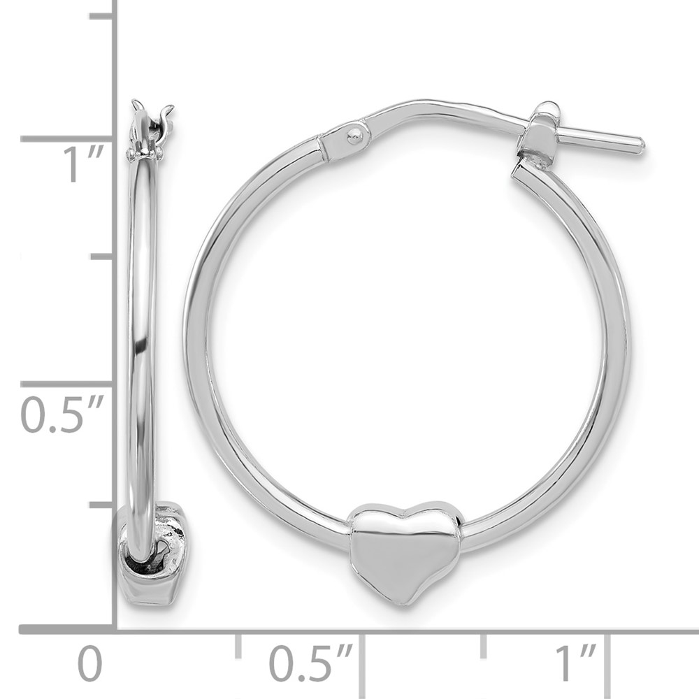 Sterling Silver Rhod-plated Polished Heart Large Round Hoop Earrings (QE16920)