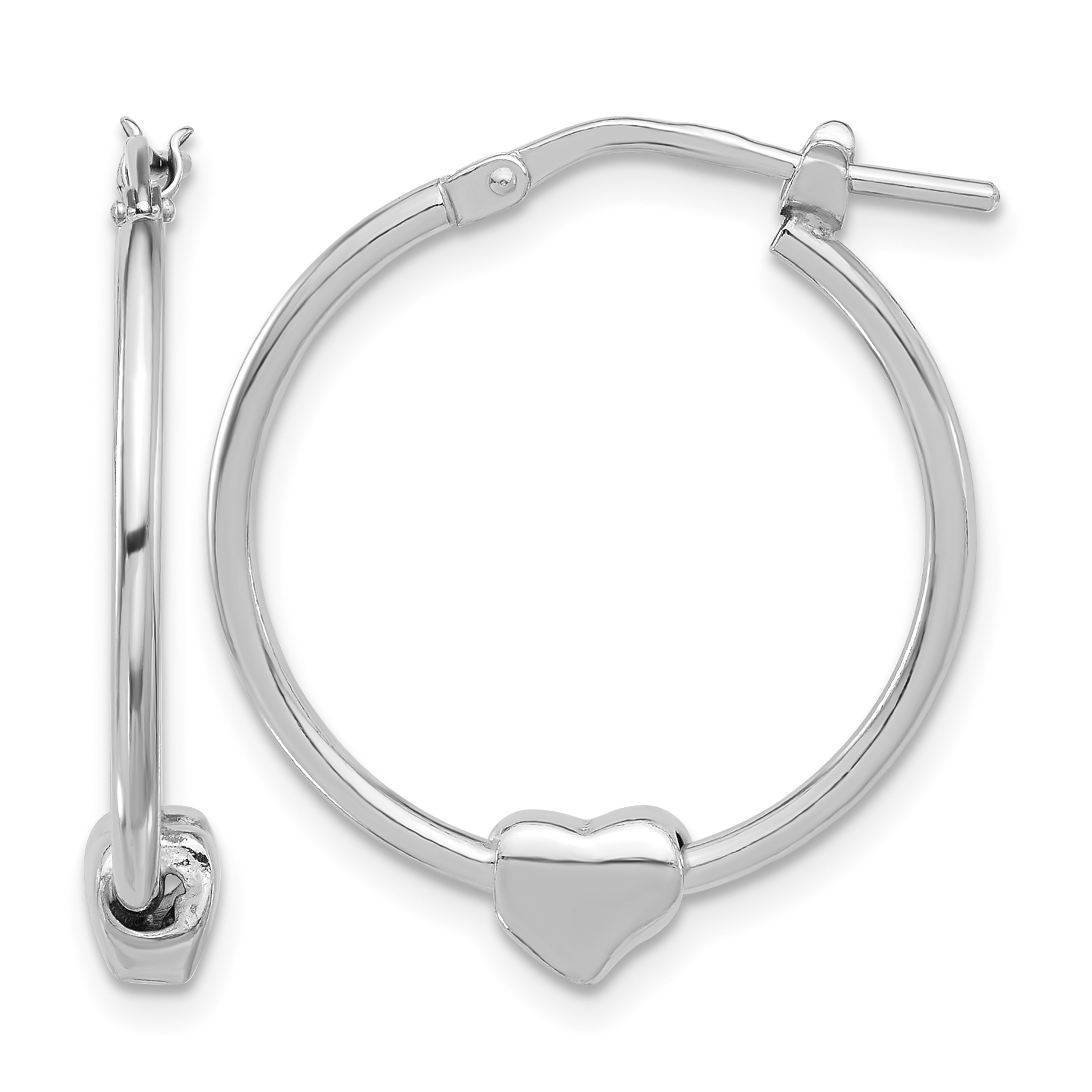 Sterling Silver Rhod-plated Polished Heart Large Round Hoop Earrings (QE16920)