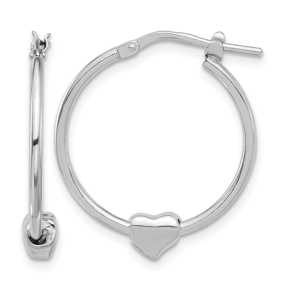 Sterling Silver Rhod-plated Polished Heart Large Round Hoop Earrings (QE16920)