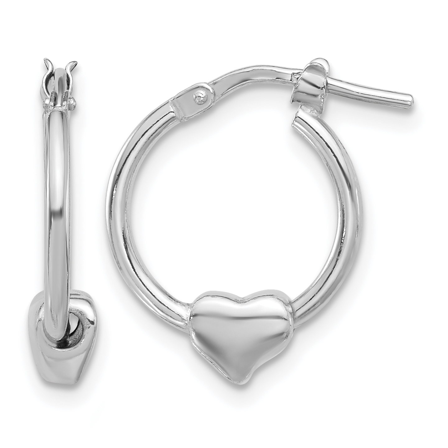 Sterling Silver Rhod-plated Polished Heart Small Round Hoop Earrings (QE16921)