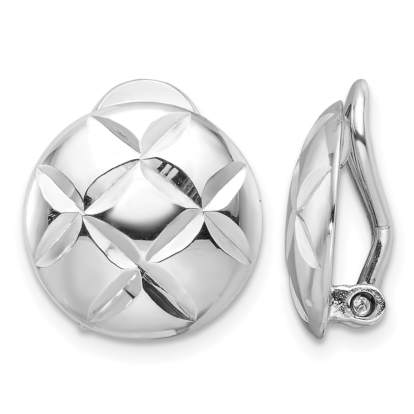 Sterling Silver Rhodium-plated D/C Circle Non-Pierced Earrings (QE16924)