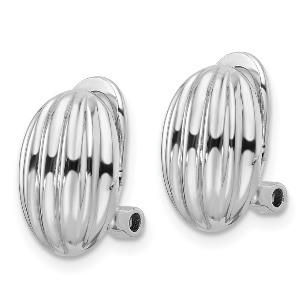 Sterling Silver Rhodium-plated Striped Oval Non-Pierced Earrings (QE16925)