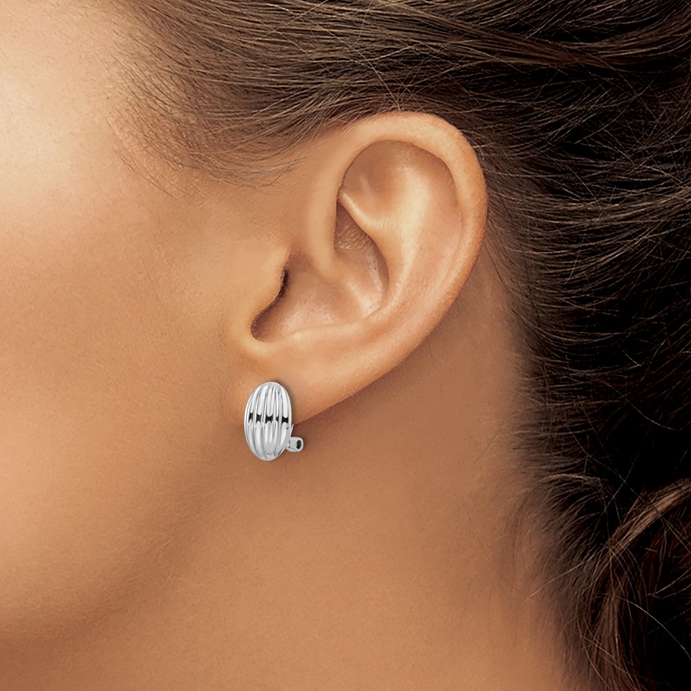 Sterling Silver Rhodium-plated Striped Oval Non-Pierced Earrings (QE16925)