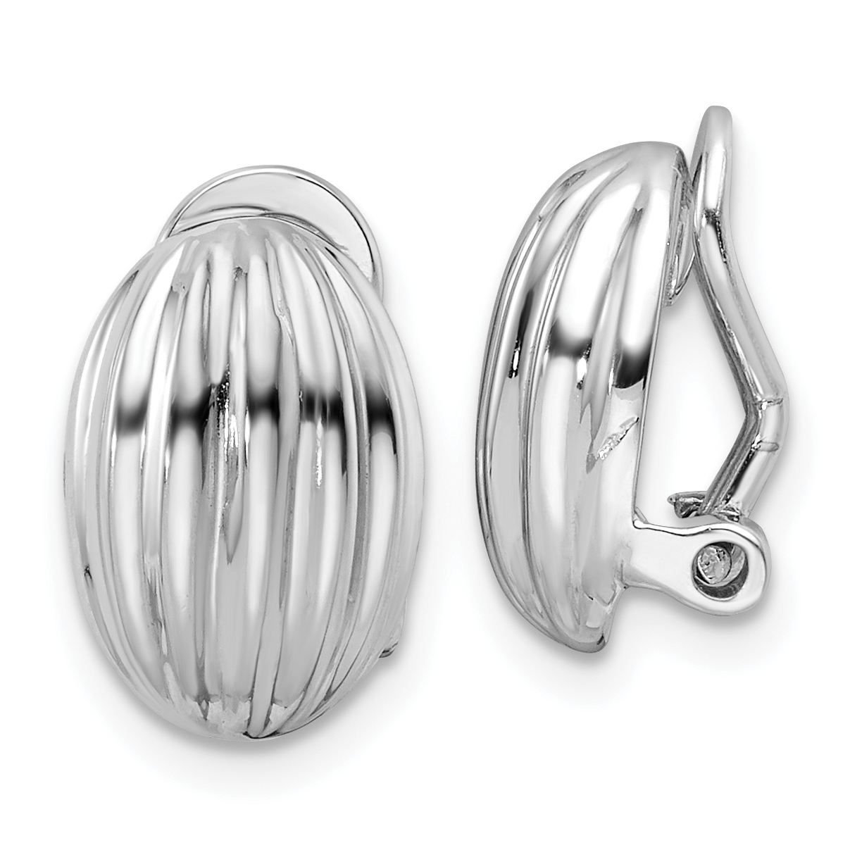 Sterling Silver Rhodium-plated Striped Oval Non-Pierced Earrings (QE16925)
