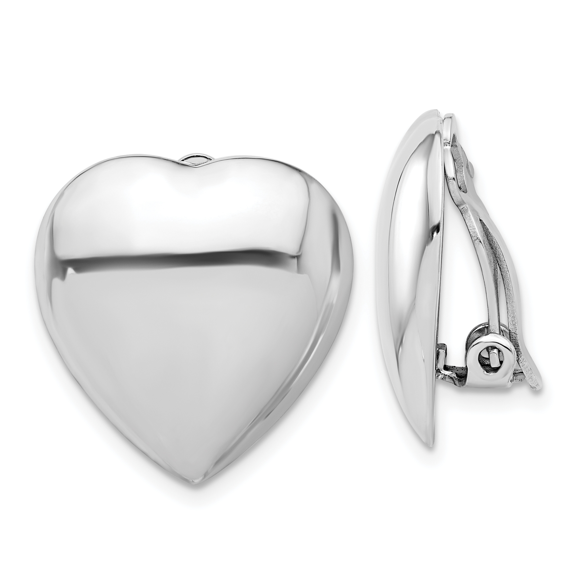 Sterling Silver Rhod-plated Polished Heart Clip Non-Pierced Earrings (QE16926)
