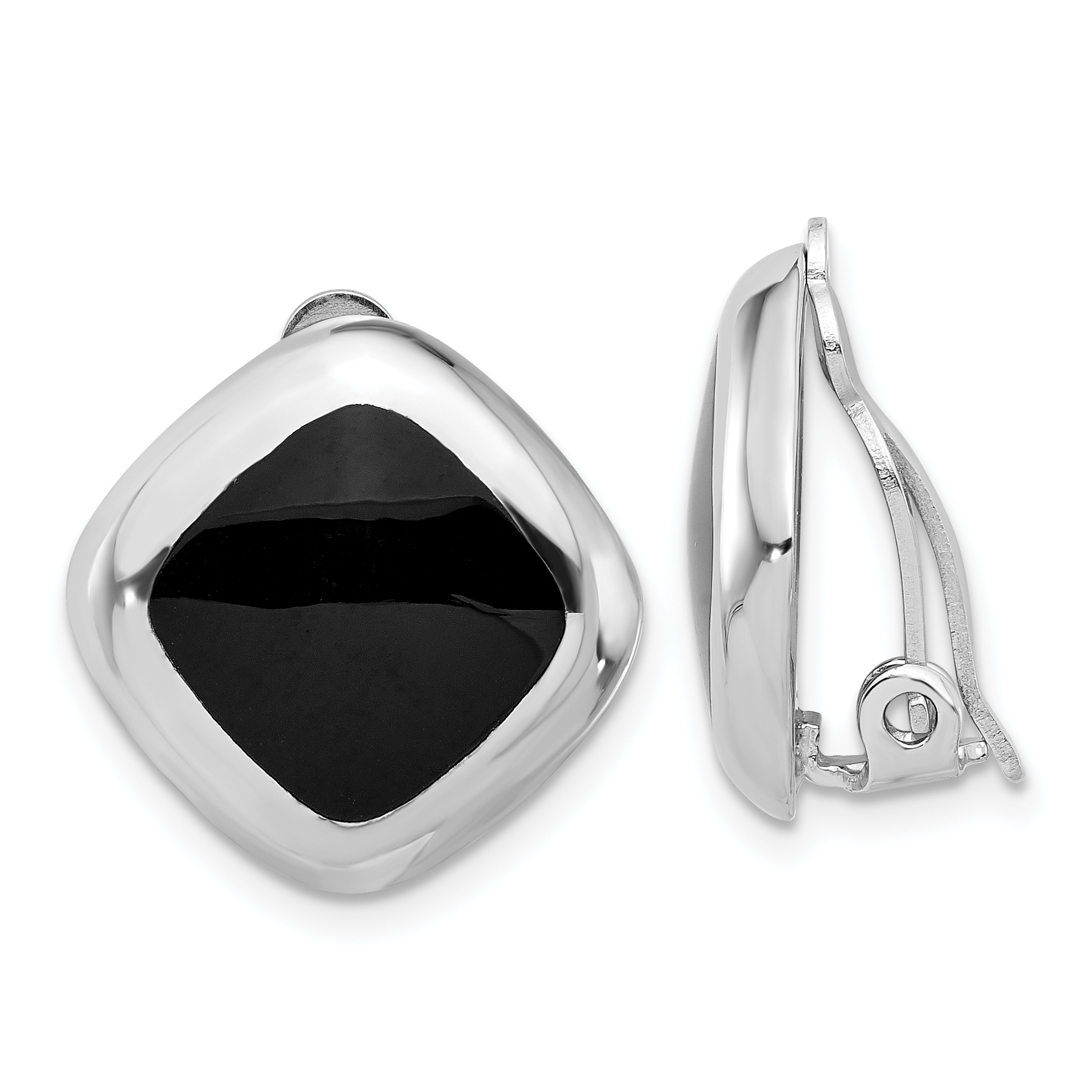 Sterling Silver RH-plated Black Onyx Square Non-Pierced Earrings (QE16928)