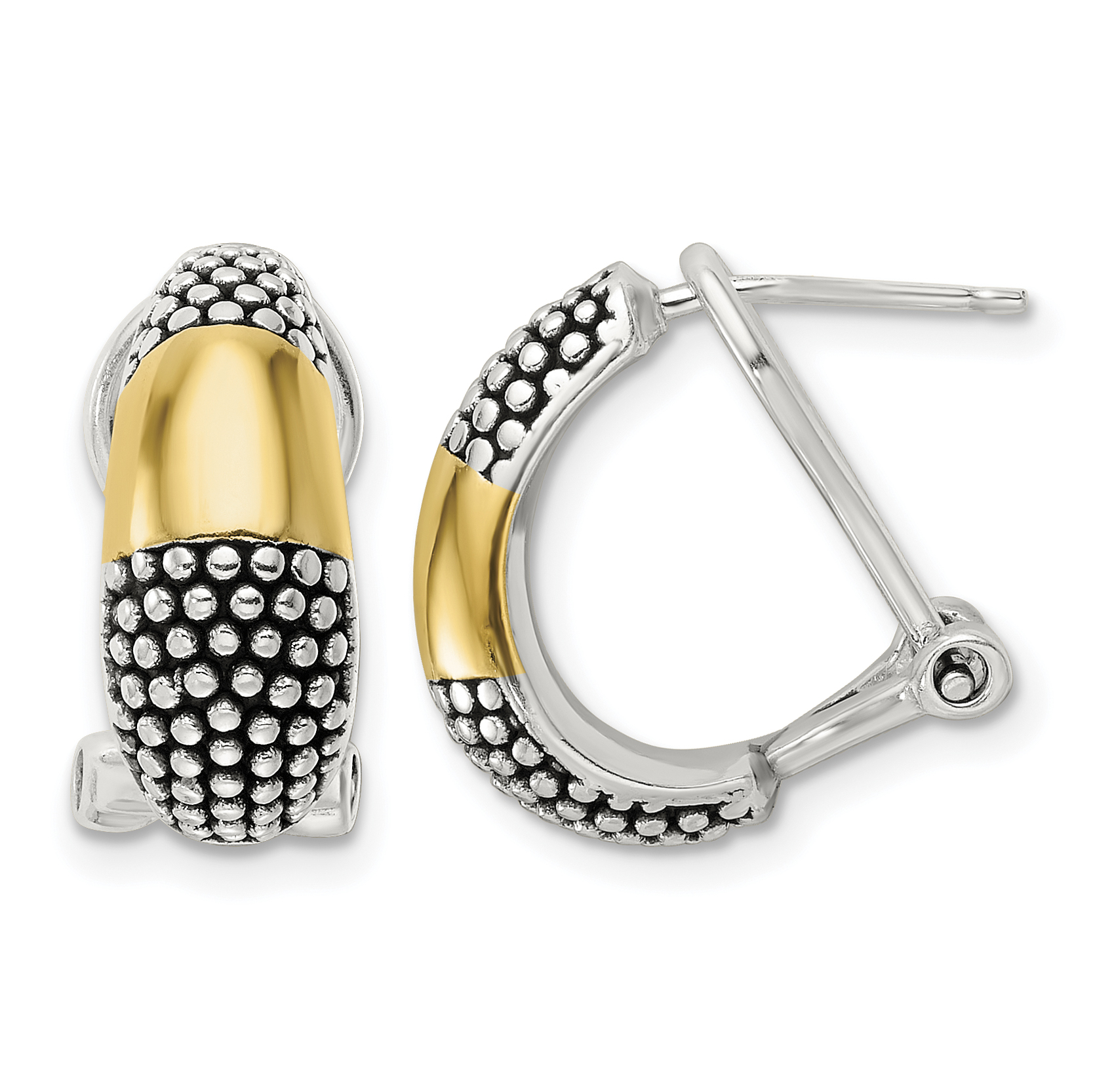 Sterling Silver Gold-tone Polished/Antiqued Omega Back Earrings (QE16933)