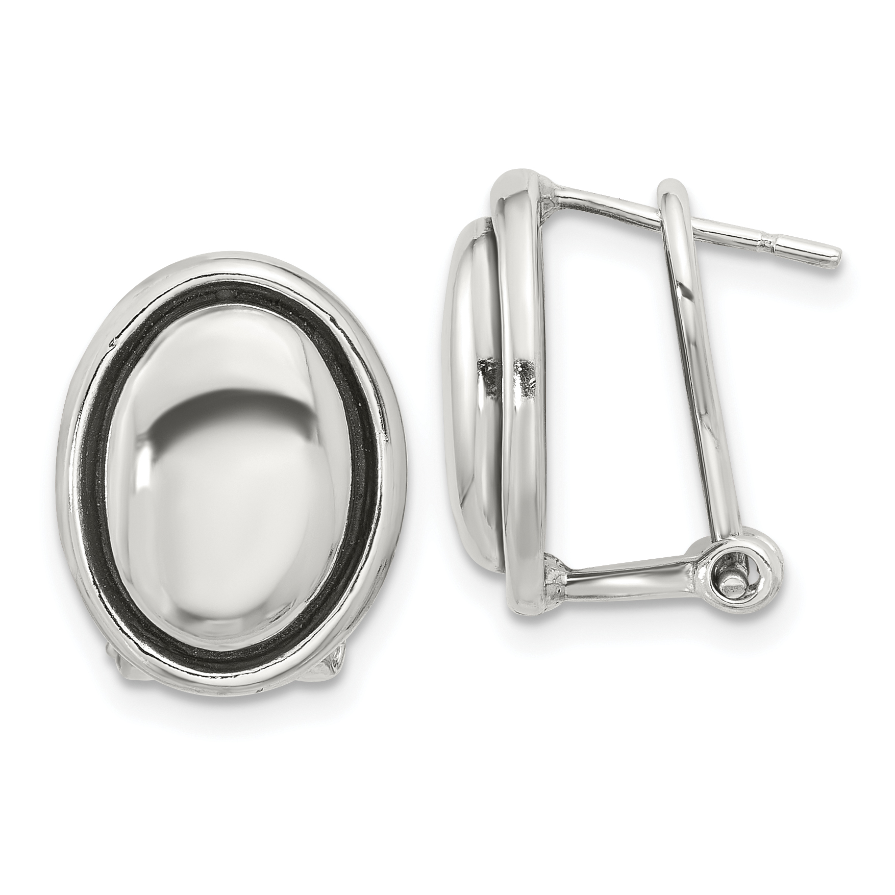 Sterling Silver Polished and Antiqued Oval Omega Back Earrings (QE16935)