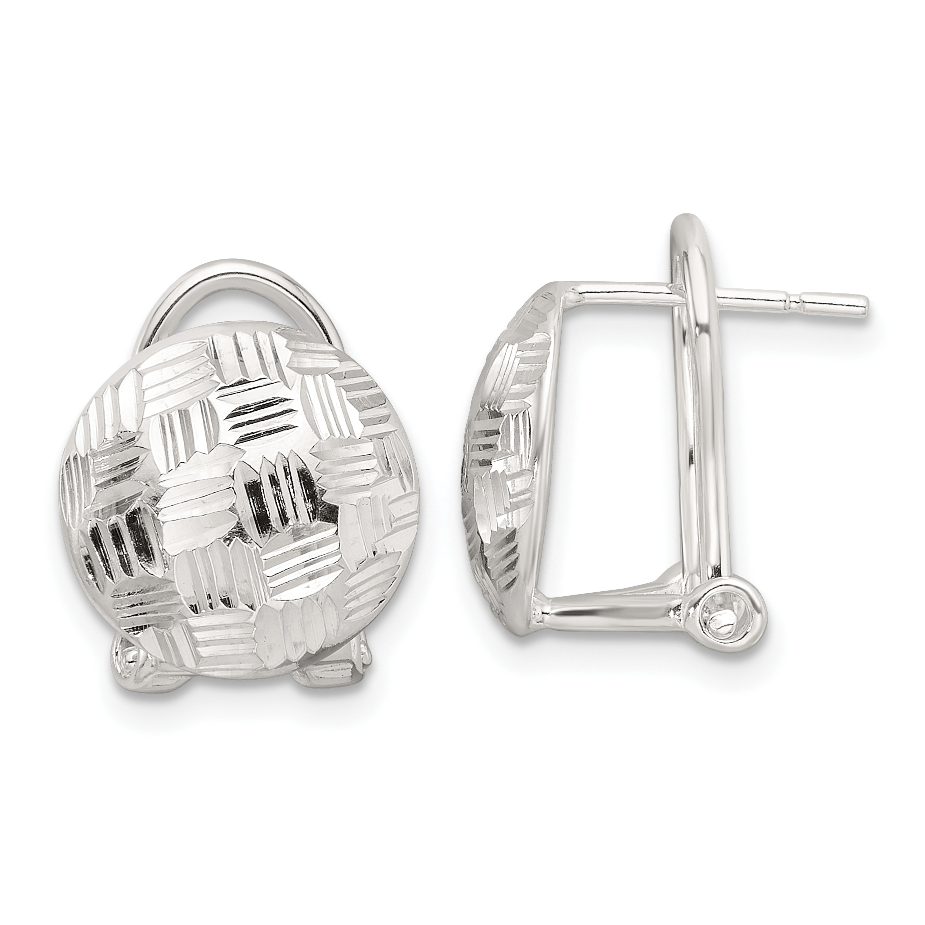 Sterling Silver Polished and Woven D/C Circle Omega Back Post Earrings (QE16936)